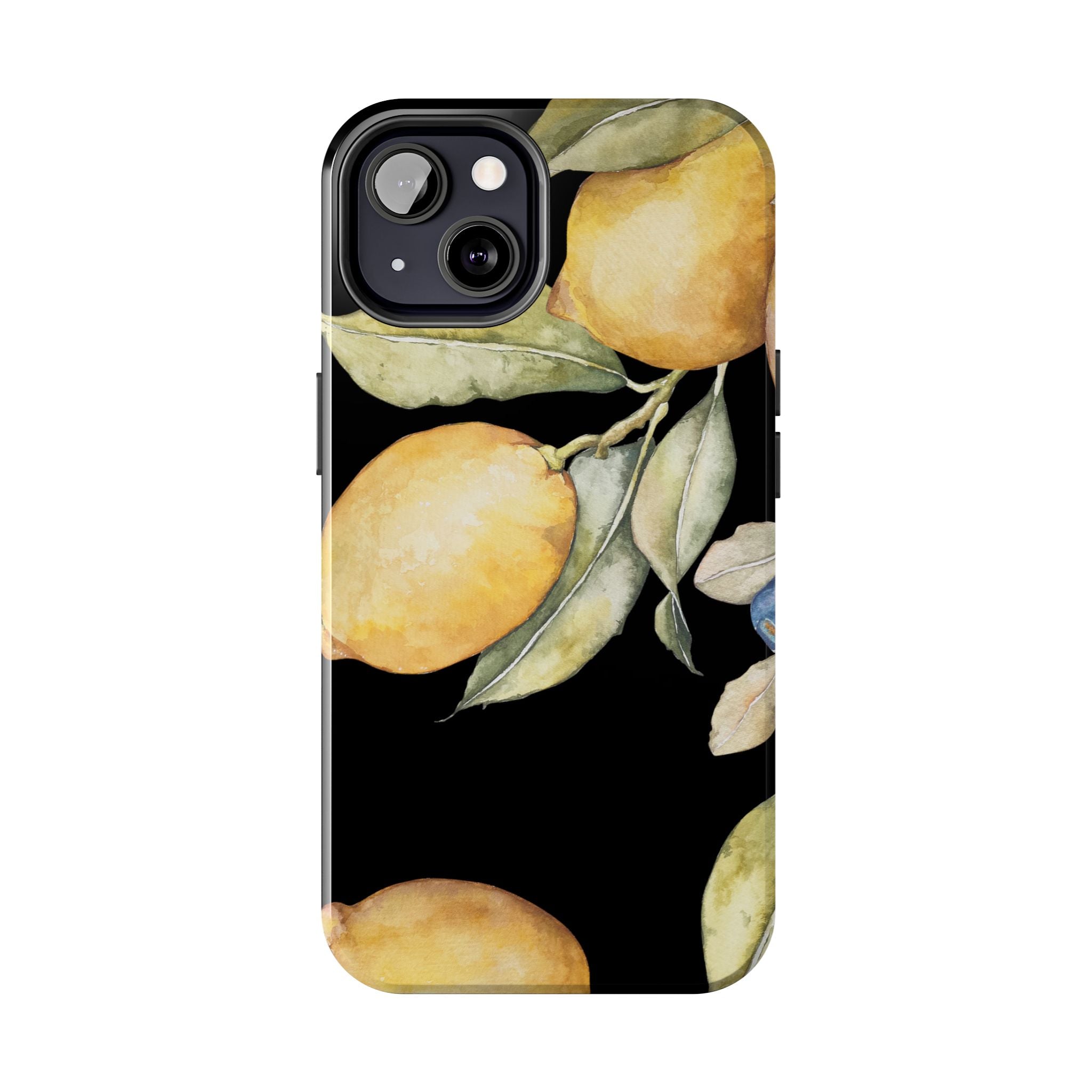 Tough Phone Case for iPhone and Samsung, Lemon floral design, black - Blue Star Merch 