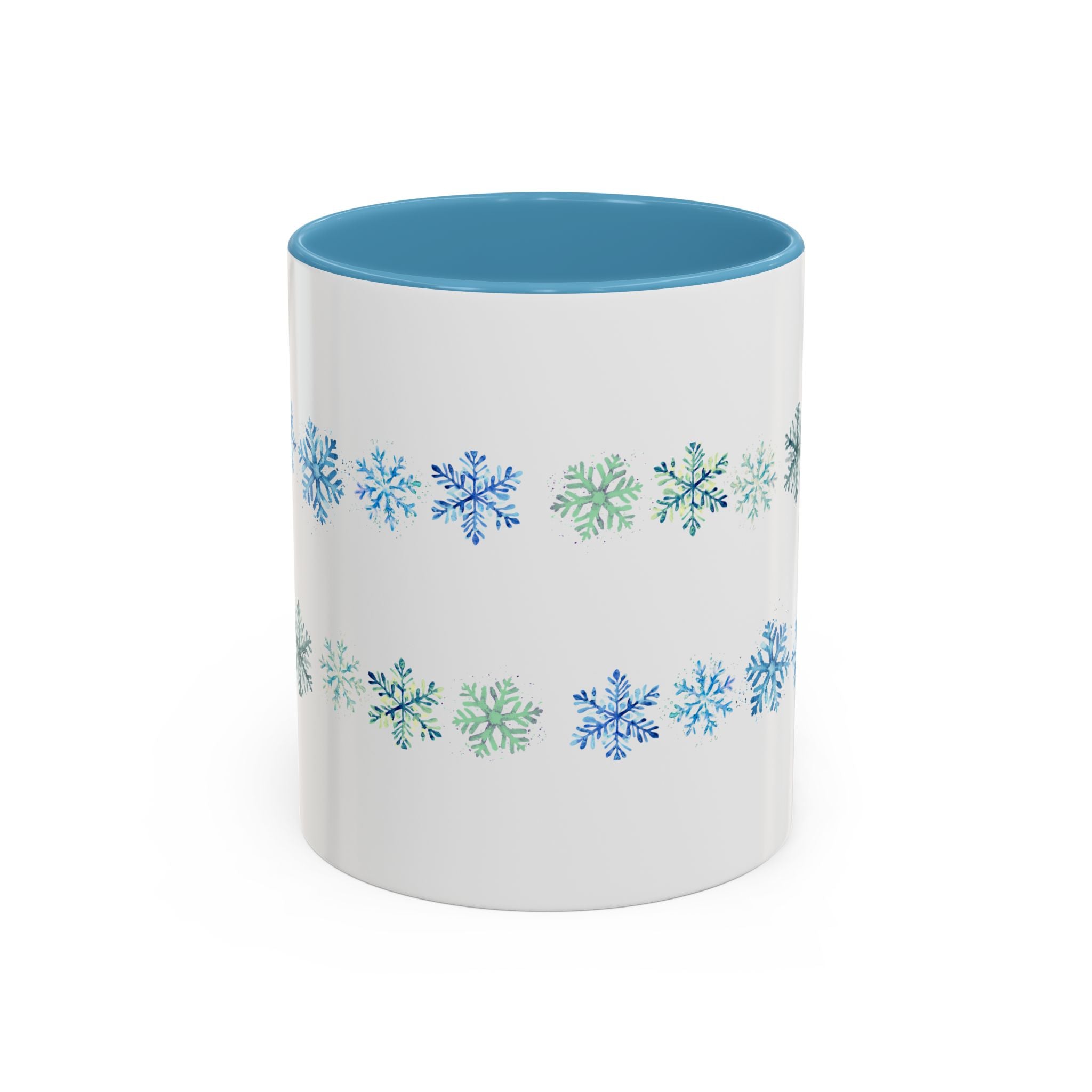 Colorful Green & Blue Snowflakes  on  Accent Ceramic Coffee Mug (11, 15oz)