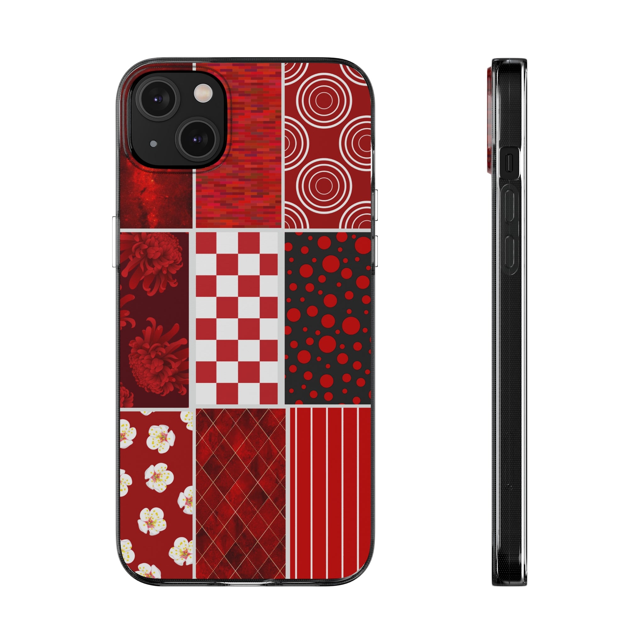 Red Slim Silicone Phone Case with 9 different design elements, iPhone 11-14 - Blue Star Merch 