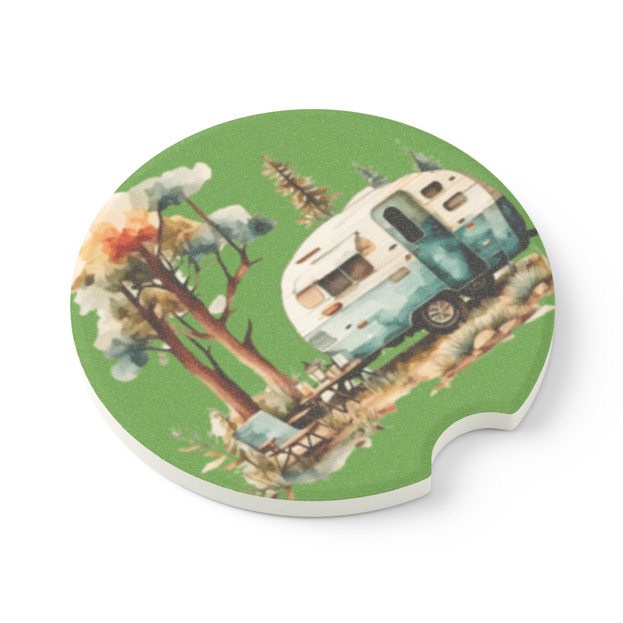 Green Camper  Soapstone Car Coaster in Matte